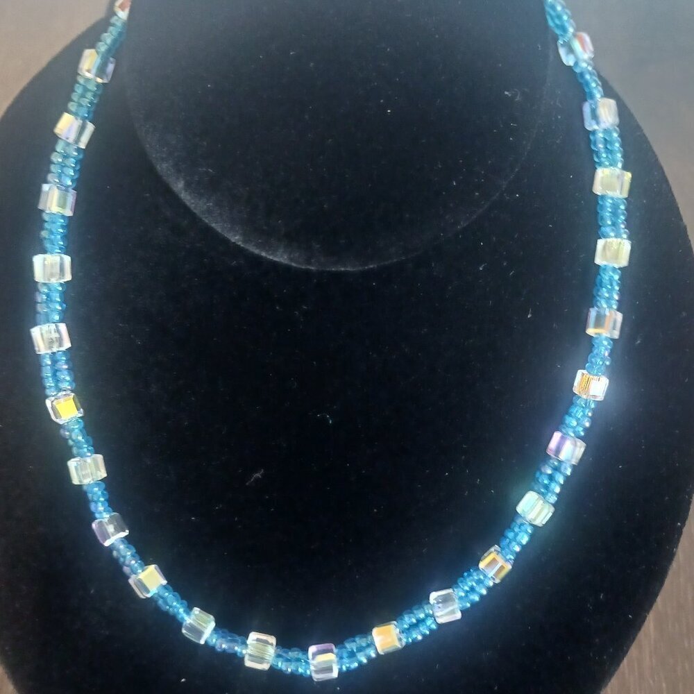 Translucent cube beaded necklace